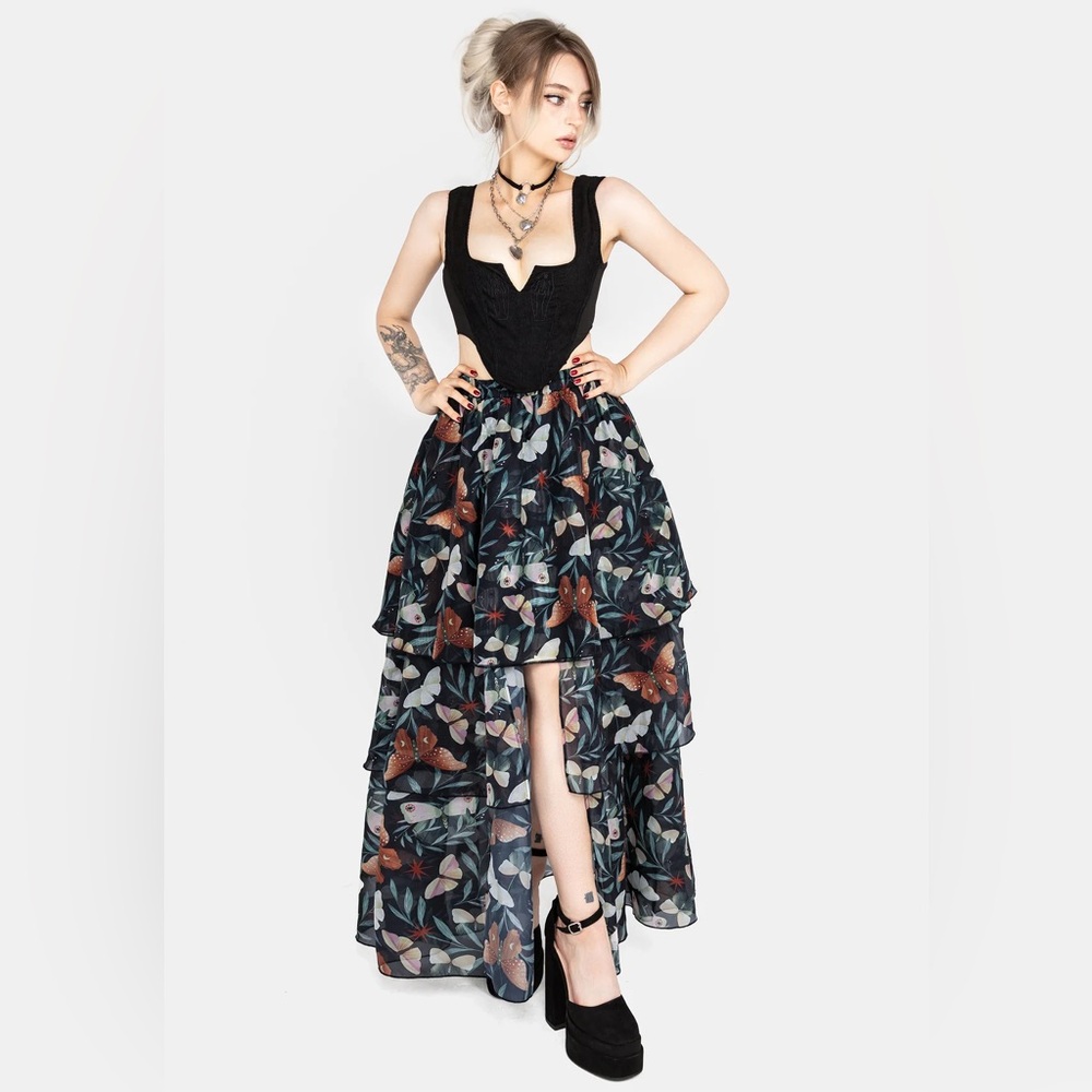 NWT Disturbia Mariposa Split Tiered Organza Skirt, Size 10